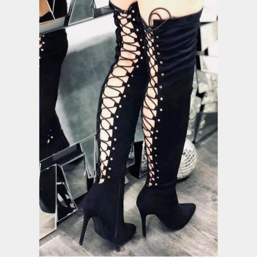 Lace‎ Up Over Knee Thigh High Boot Stiletto Heel